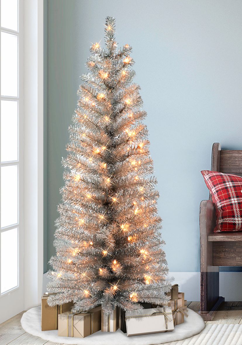 Pre-lit Silver Tinsel Tree