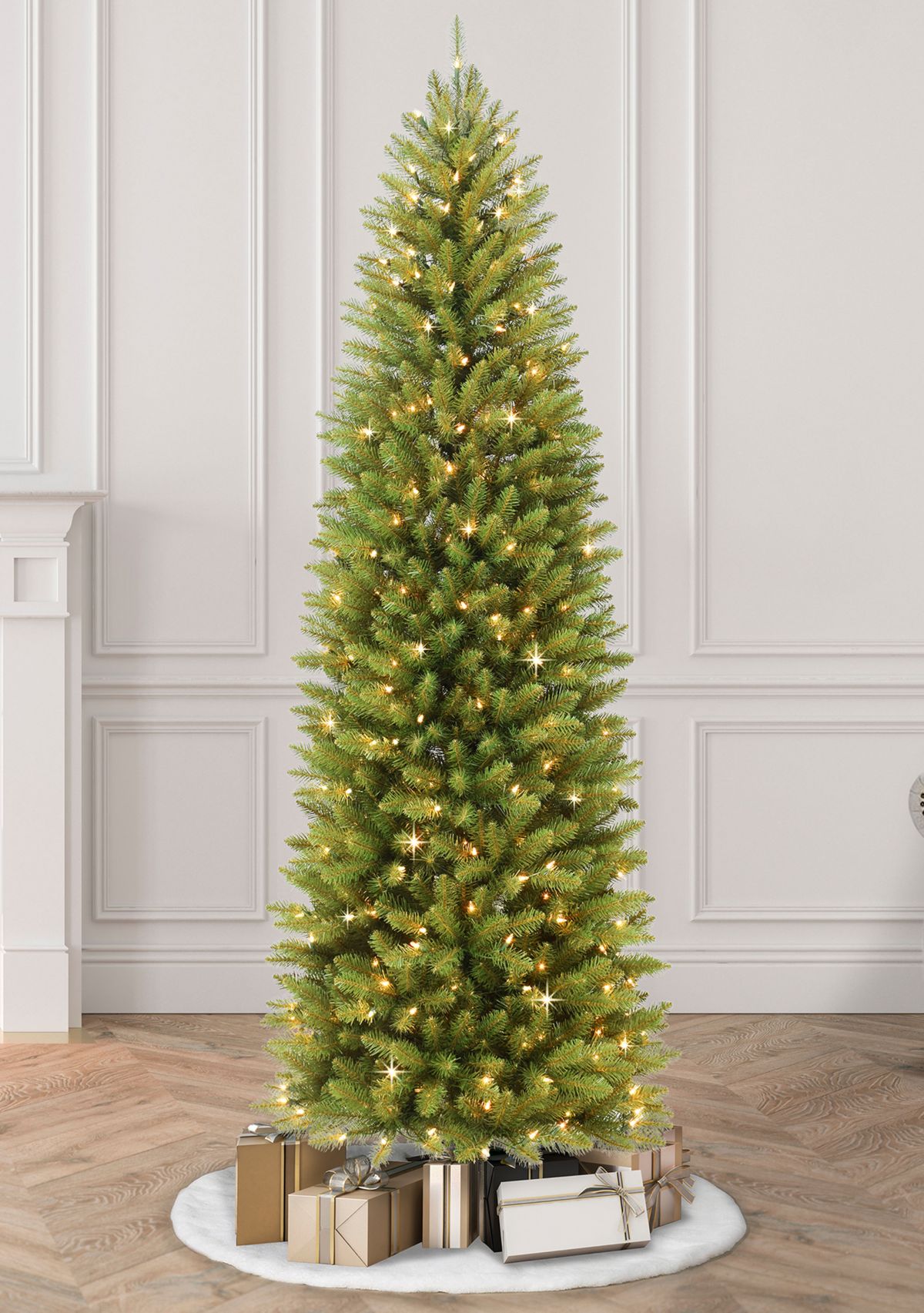 10 ft Pre-Lit Pencil Franklin Fir Pencil Artificial Christmas Tree with 650 UL-Listed Clear Lights