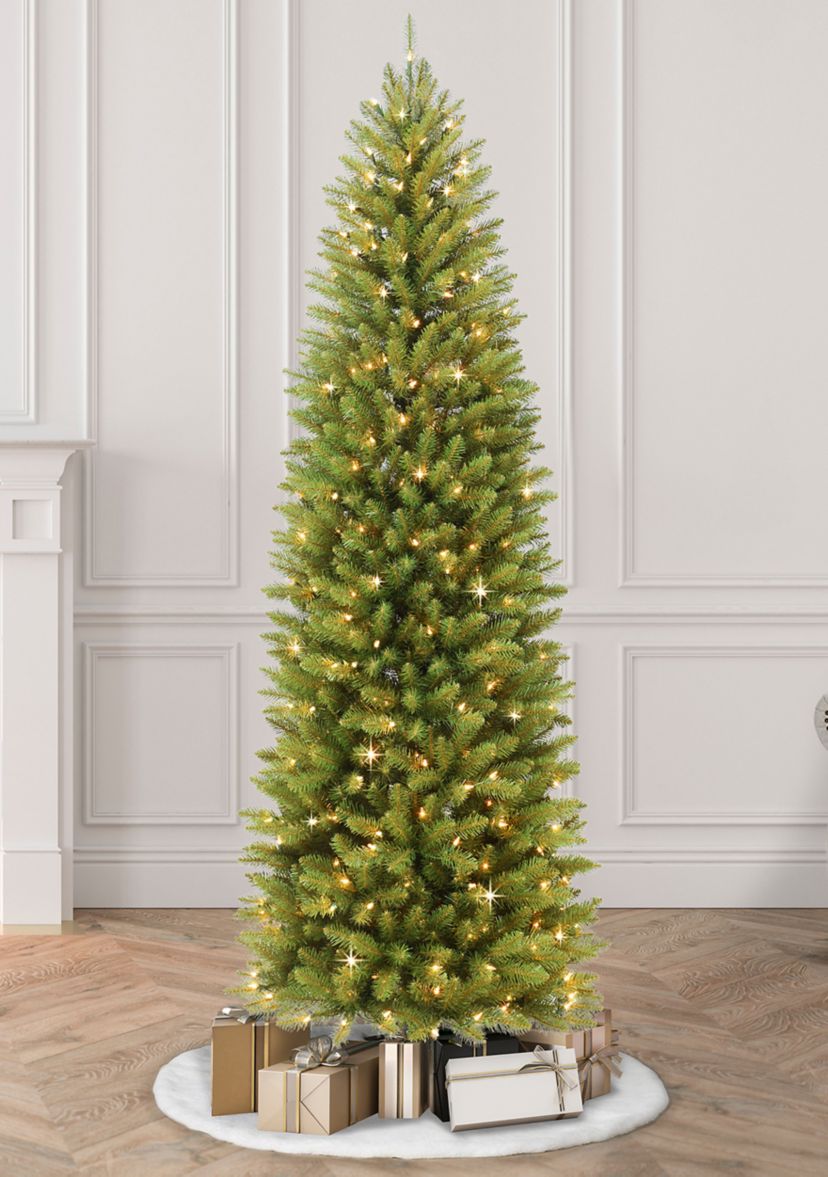 10 ft Pre-Lit Pencil Franklin Fir Pencil Artificial Christmas Tree with 650 UL-Listed Clear Lights