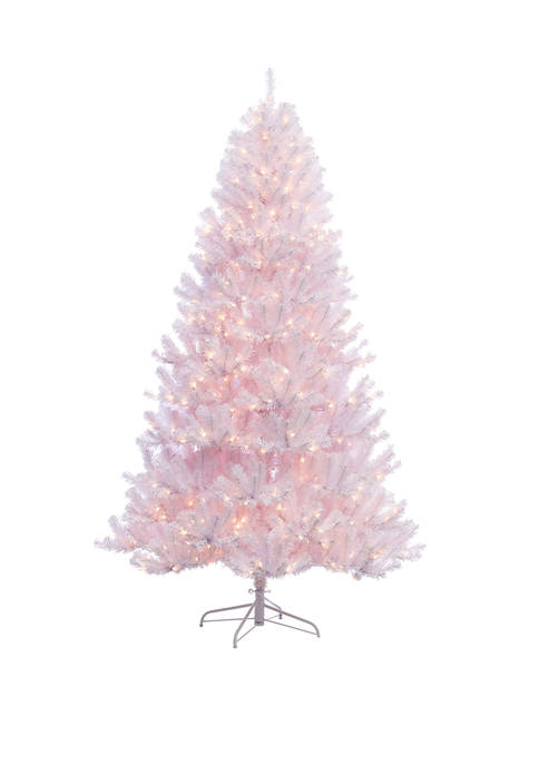 7.5 Foot Pre Lit Shiny White Noble White Artificial Christmas Tree 500 UL Listed Clear Lights