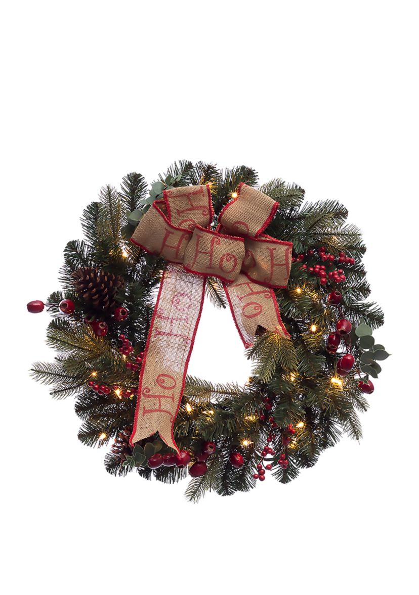 24 inch Pre-Lit Premium Decorated wreath with 35 Clear Incandescent Lights