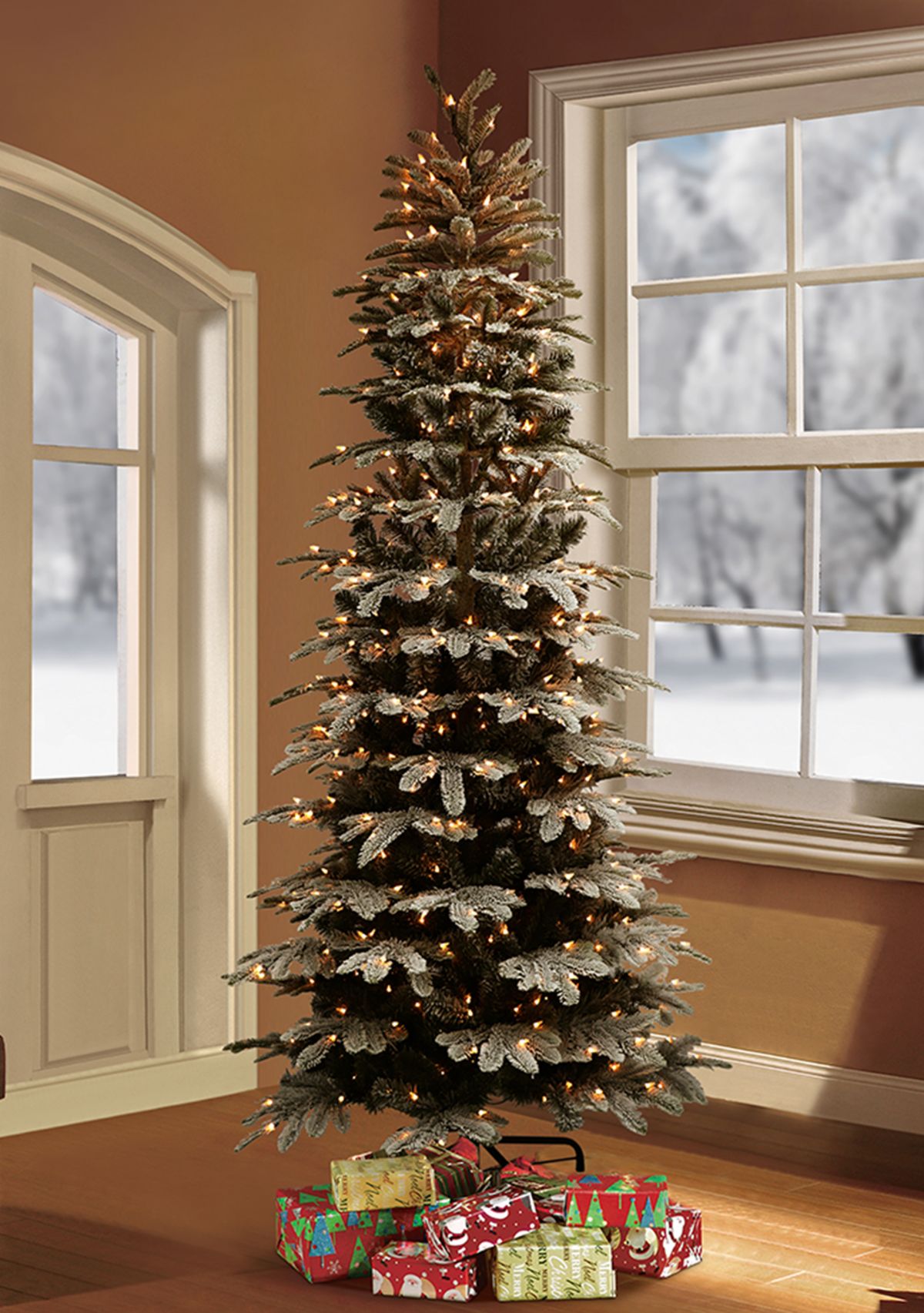 6.5 ft. Pre-Lit Slim Flocked Aspen Fir Artificial Christmas Tree with 450 UL-Listed Clear Lights