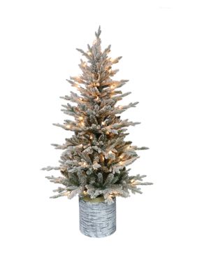 Puleo International 4.5 ft. Pre-Lit Potted Flocked Scandinavian Fir Artificial Christmas Tree with 70 UL-Listed Clear Lights, Green, 4.5 Foot