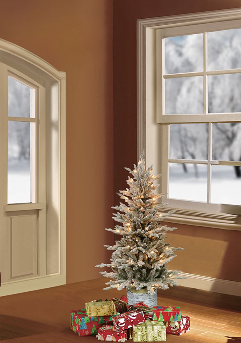 4.5 ft. Pre-Lit Potted Flocked Scandinavian Fir Artificial Christmas Tree with 70 UL-Listed Clear Lights