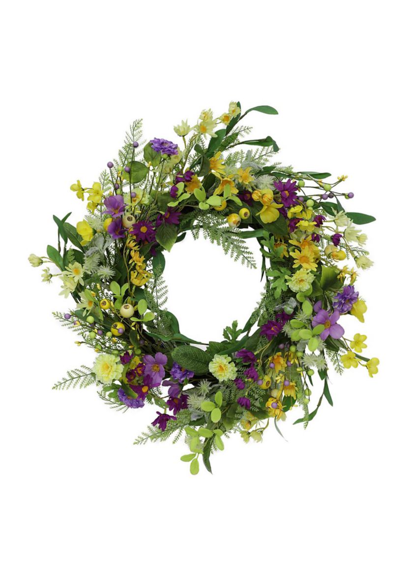 24" Artificial Spring Mixed Floral Wreath