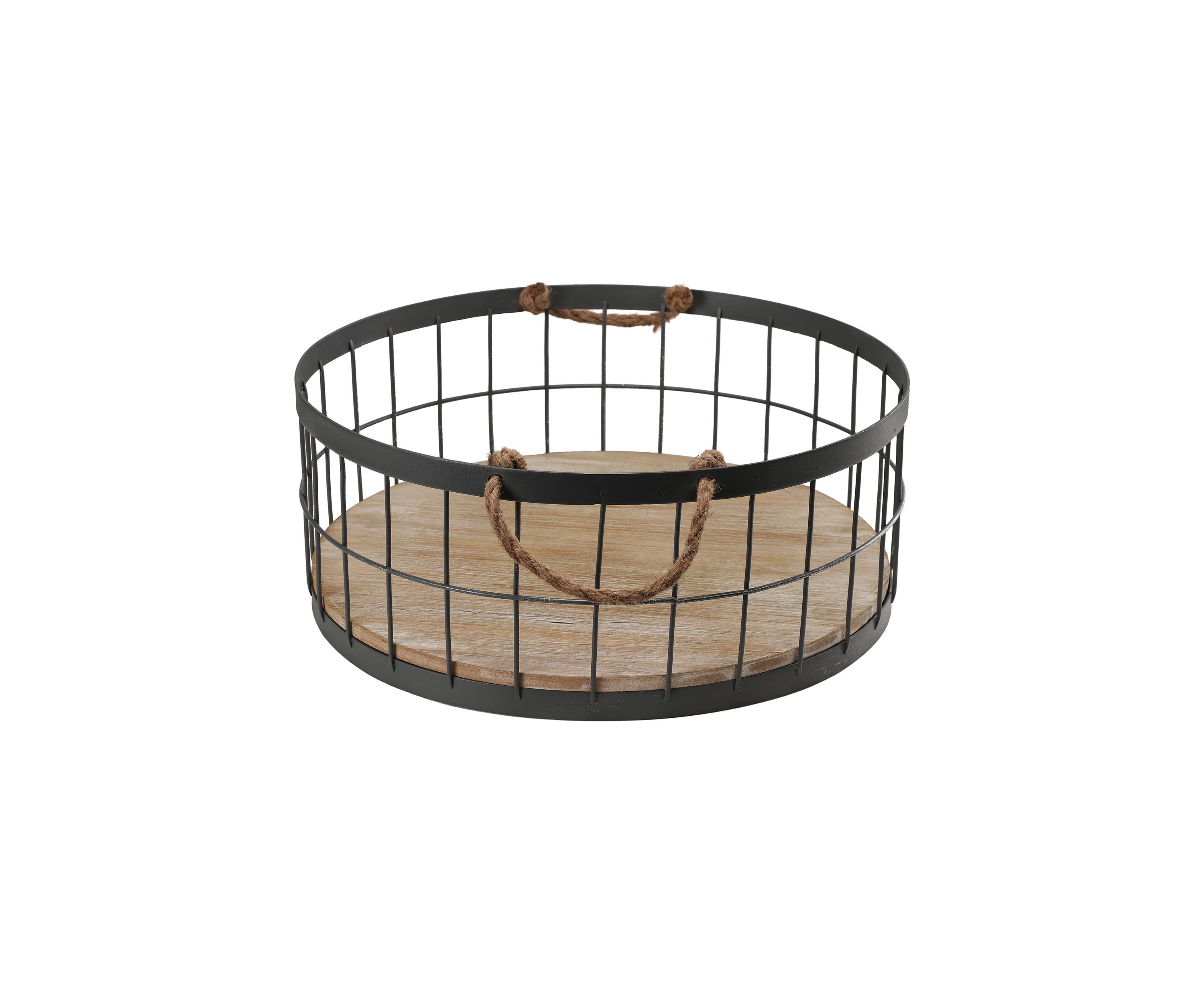 Set of 2 Wire Baskets with Wooden Base and Handles