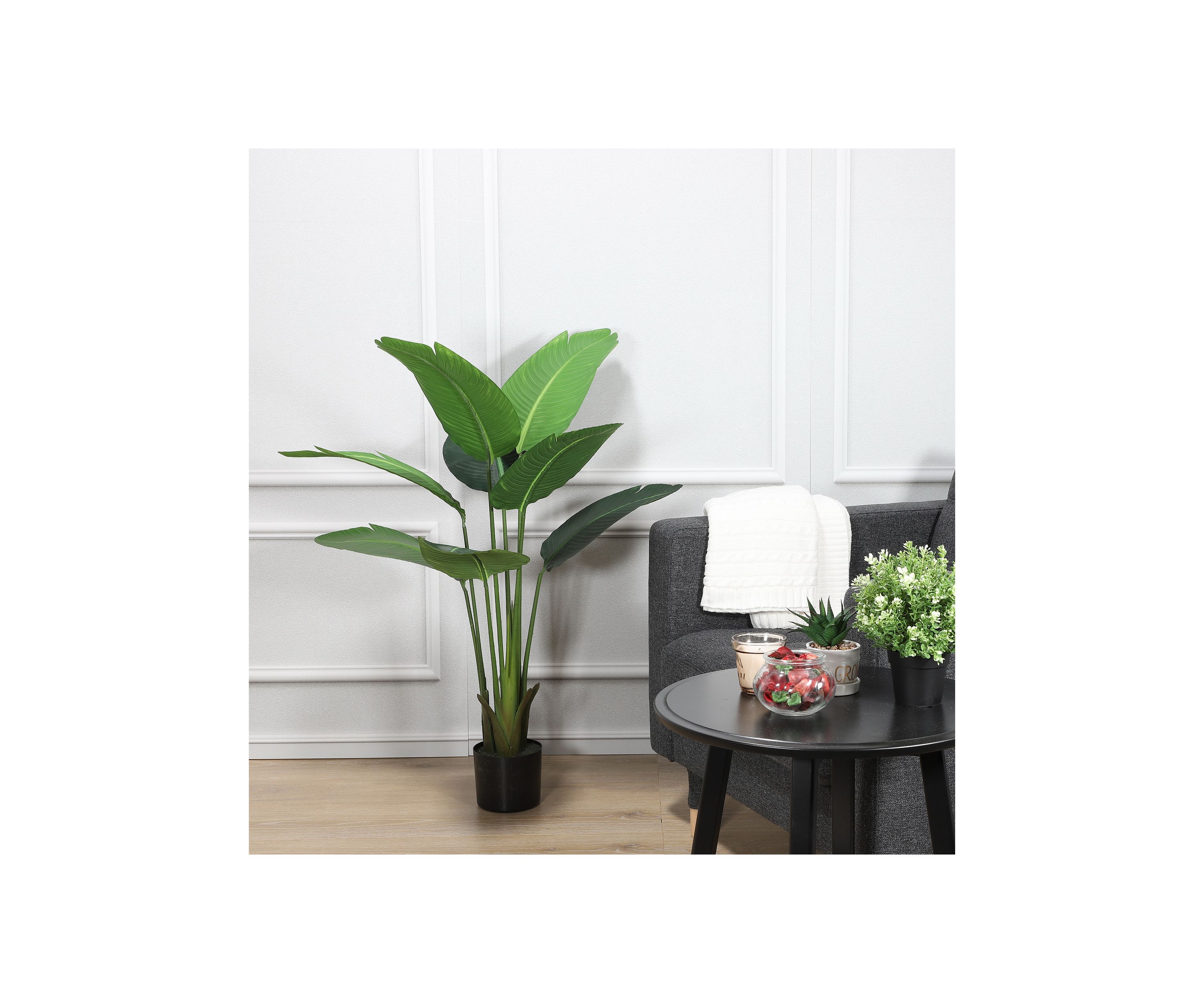 45.5"Artificial Travellers Palm Tree with 8 Leaves In Black Plastic Pot