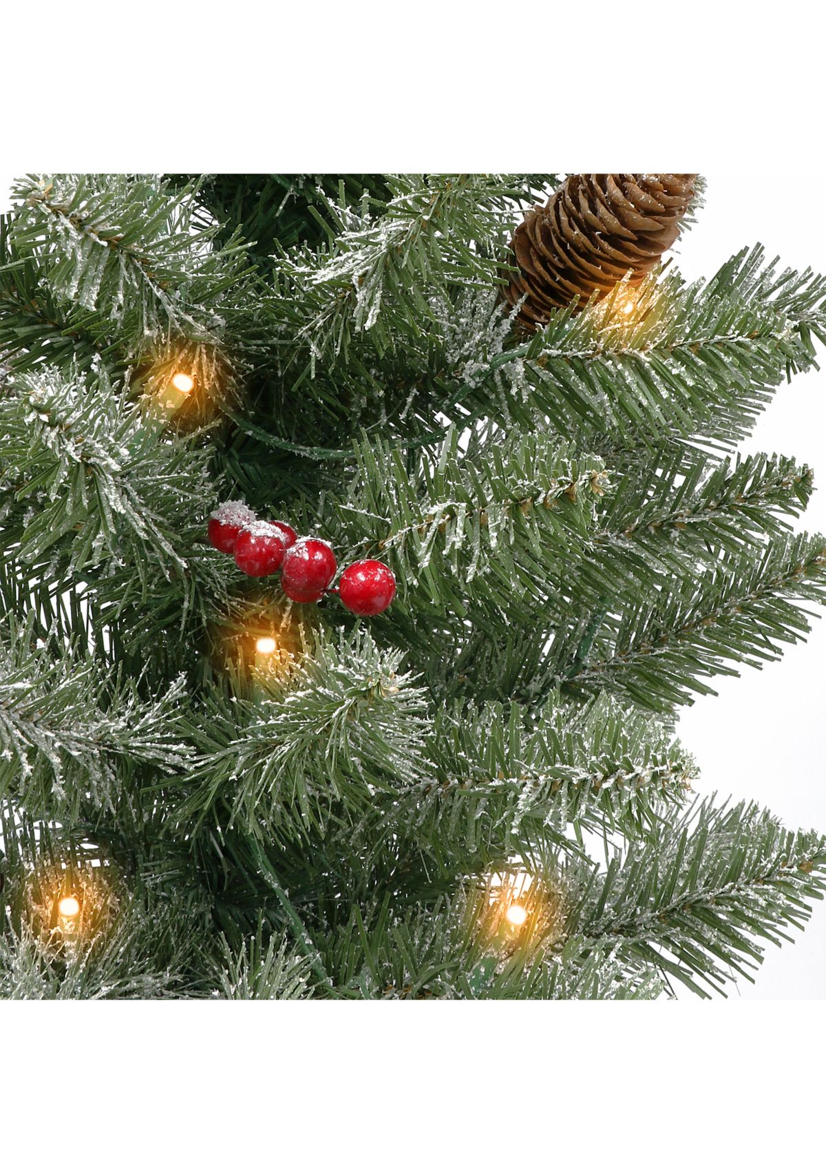 Set of 2 Battery-Operated Pre-Lit Flocked Potted Trees 109 Tips 50 Warm White LED Lights with Timer