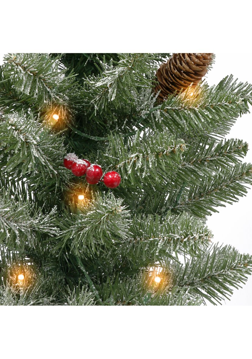 Set of 2 Battery-Operated Pre-Lit Flocked Potted Trees 109 Tips 50 Warm White LED Lights with Timer