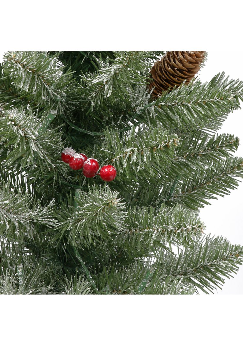 Set of 2 Battery-Operated Pre-Lit Flocked Potted Trees 109 Tips 50 Warm White LED Lights with Timer