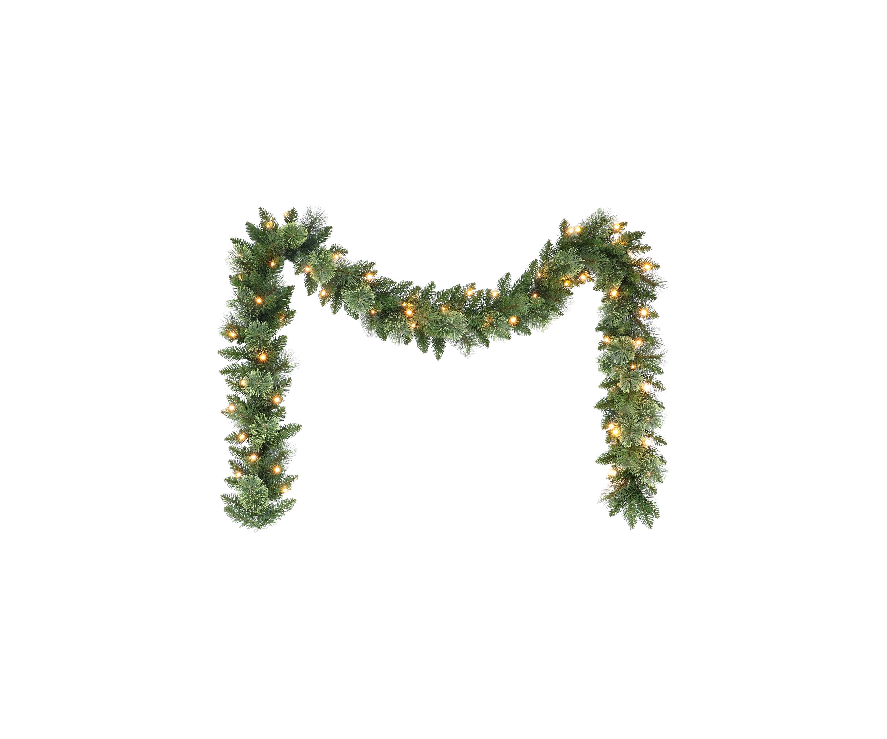 9-foot x 10 Battery-Operated Pre-Lit Garland 160 Tips 50 Warm White LED Lights with Timer