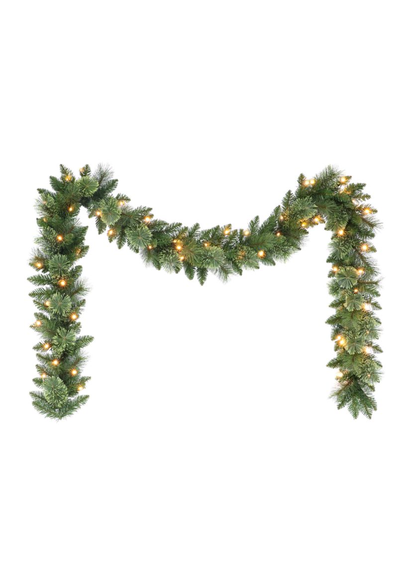 9-foot x 10 Battery-Operated Pre-Lit Garland 160 Tips 50 Warm White LED Lights with Timer