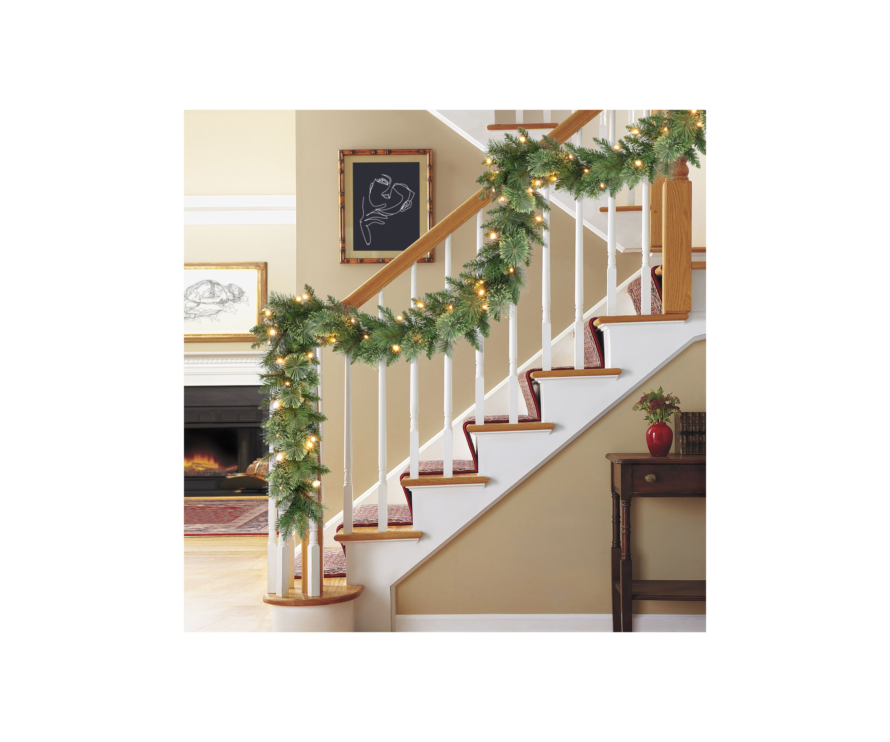 9-foot x 10 Battery-Operated Pre-Lit Garland 160 Tips 50 Warm White LED Lights with Timer