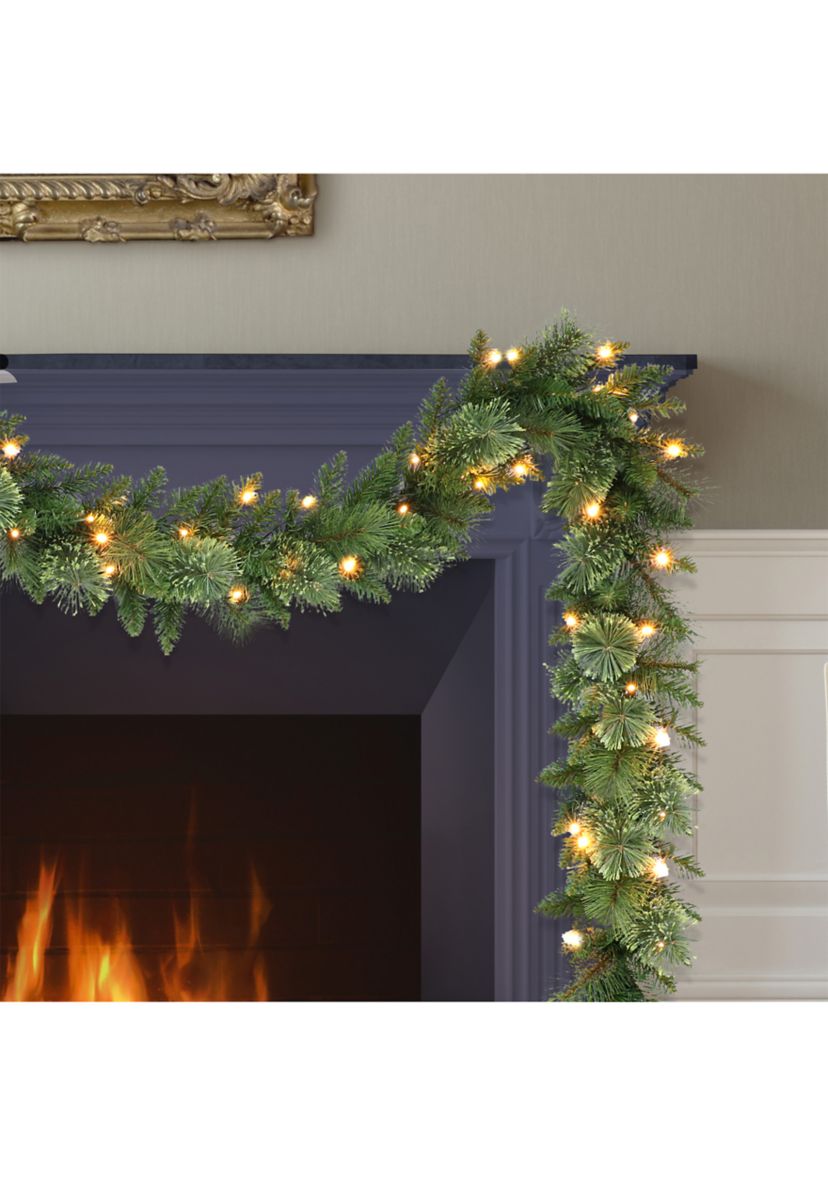 9-foot x 10 Battery-Operated Pre-Lit Garland 160 Tips 50 Warm White LED Lights with Timer