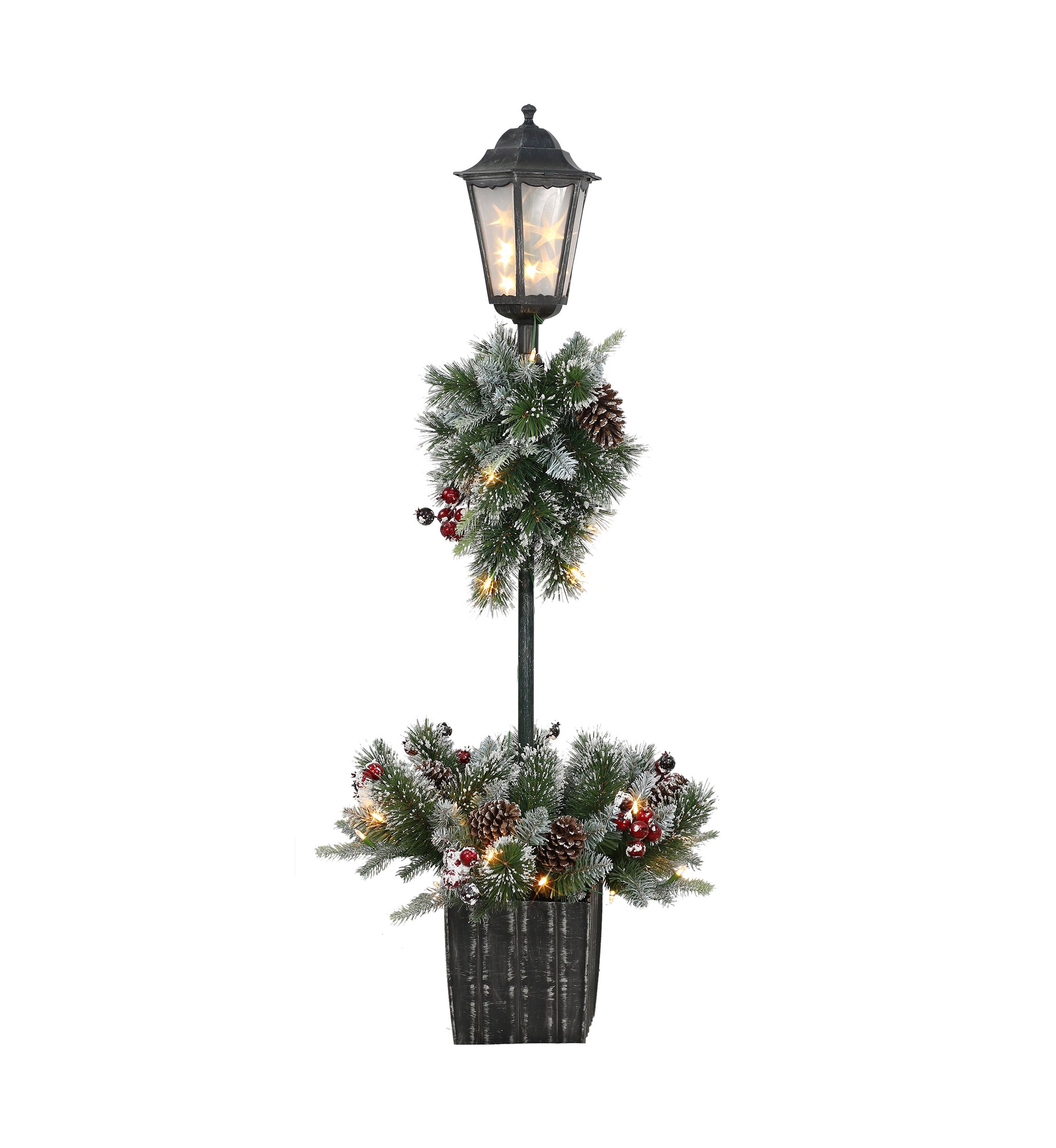4-foot Pre-Lit Artificial Pine Lamp Post 50 Warm White LED Lights  Adaptor