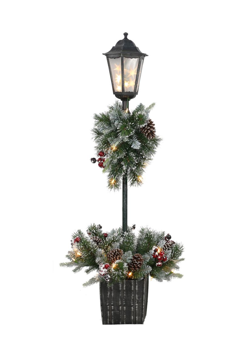 4-foot Pre-Lit Artificial Pine Lamp Post 50 Warm White LED Lights  Adaptor