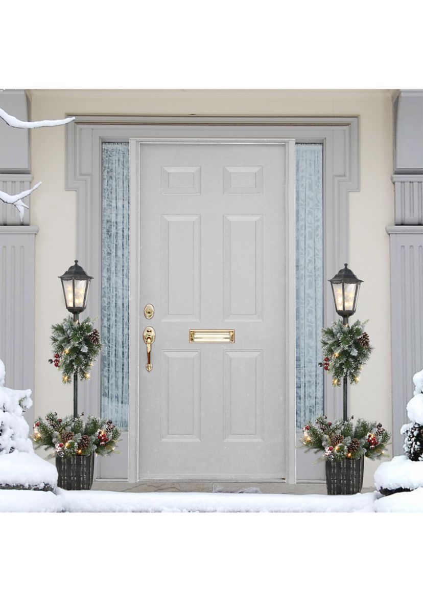 4-foot Pre-Lit Artificial Pine Lamp Post 50 Warm White LED Lights  Adaptor