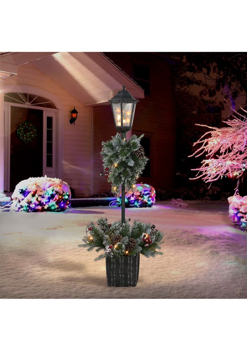 4-foot Pre-Lit Artificial Pine Lamp Post 50 Warm White LED Lights  Adaptor