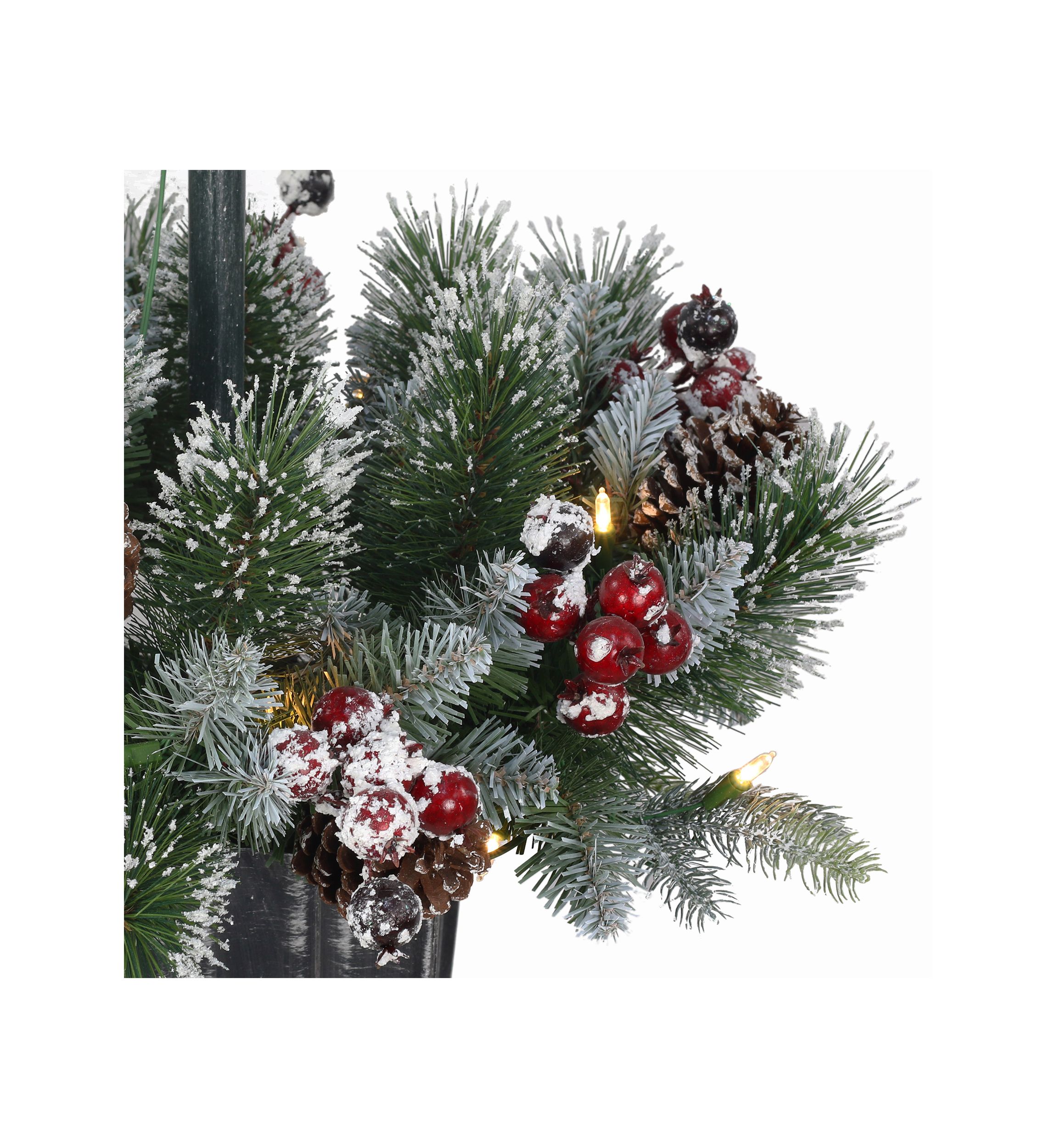 4-foot Pre-Lit Artificial Pine Lamp Post 50 Warm White LED Lights  Adaptor