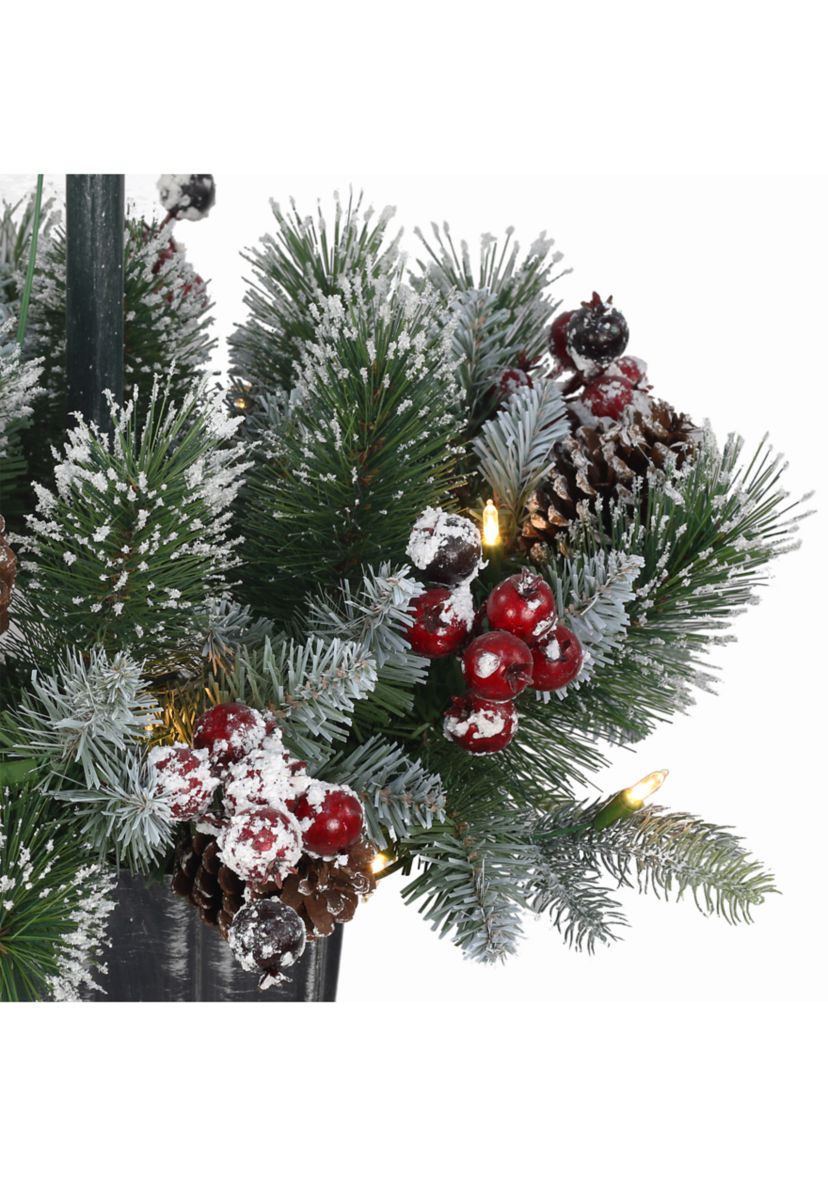 4-foot Pre-Lit Artificial Pine Lamp Post 50 Warm White LED Lights  Adaptor