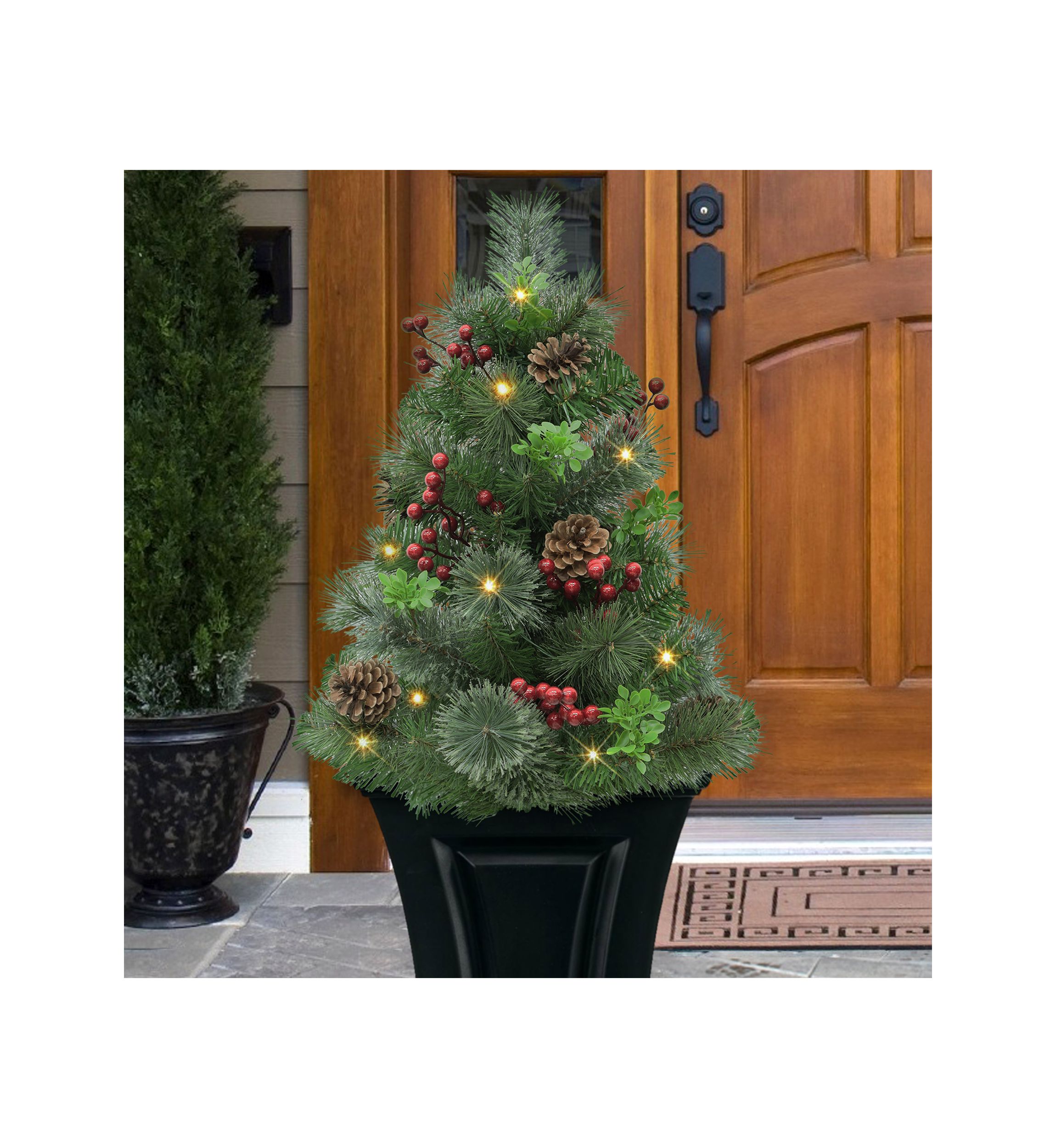 Set of 2 30 Pre-Lit Artificial Urn Filler with Battery-Operated Timer with 35 Warm White LED Lights & 65 Tips