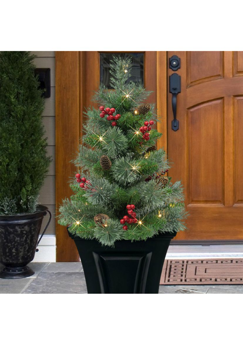 Set of 2 30 Pre-Lit Artificial Urn Filler with Battery-Operated Timer with 35 Warm White LED Lights & 65 Tips