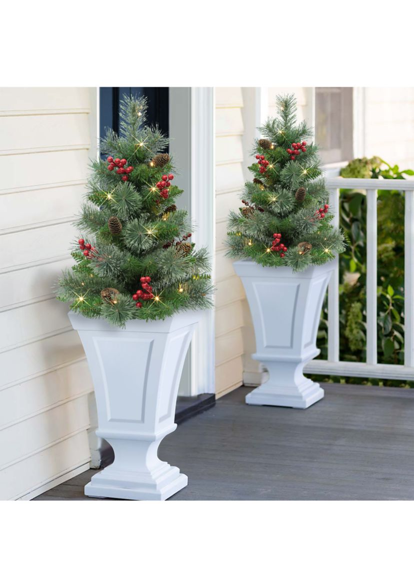 Set of 2 30 Pre-Lit Artificial Urn Filler with Battery-Operated Timer with 35 Warm White LED Lights & 65 Tips