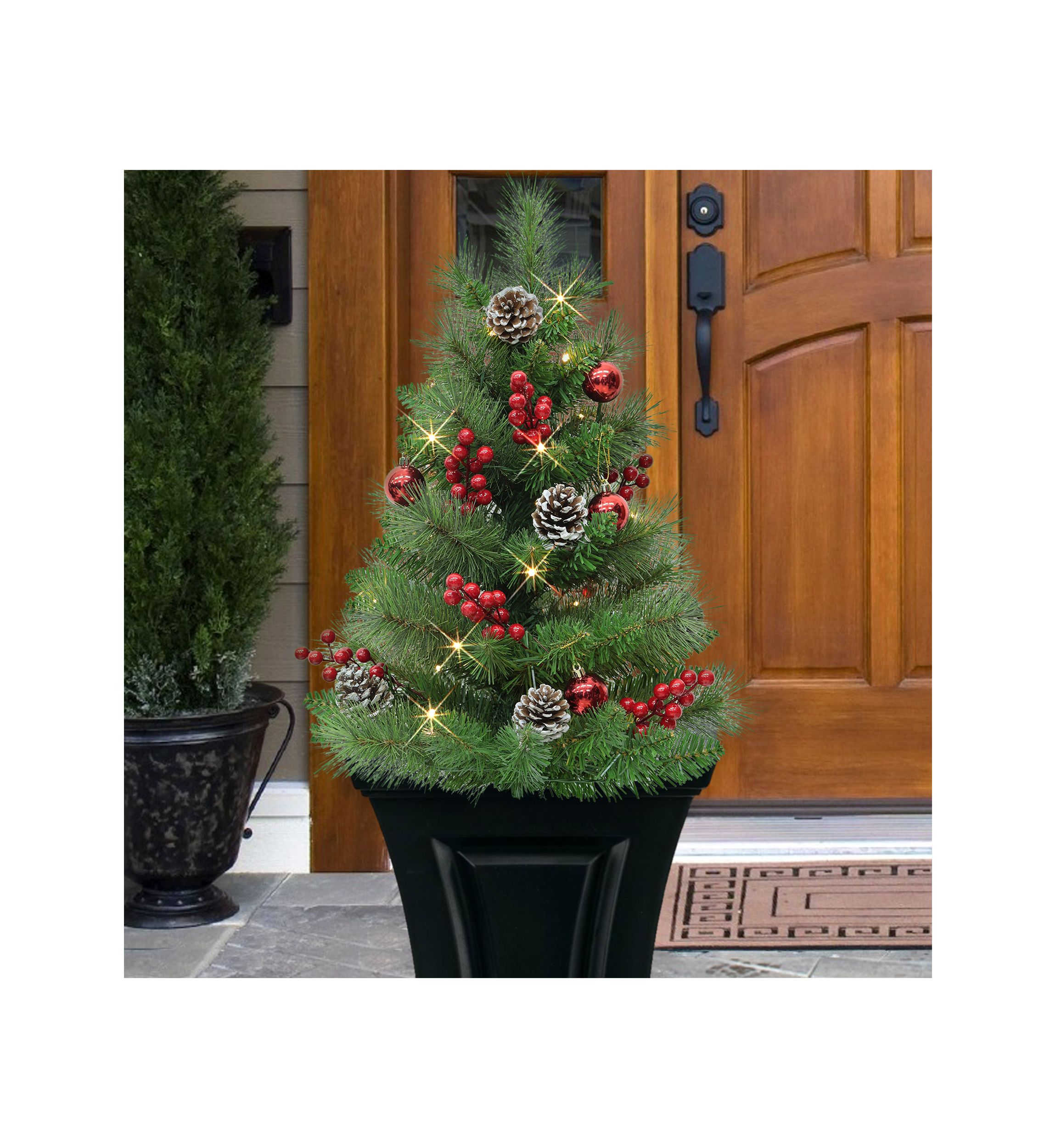 Set of 2 30 Pre-Lit Artificial Urn Filler with Battery-Operated Timer with 35 Warm White LED Lights & 65 Tips