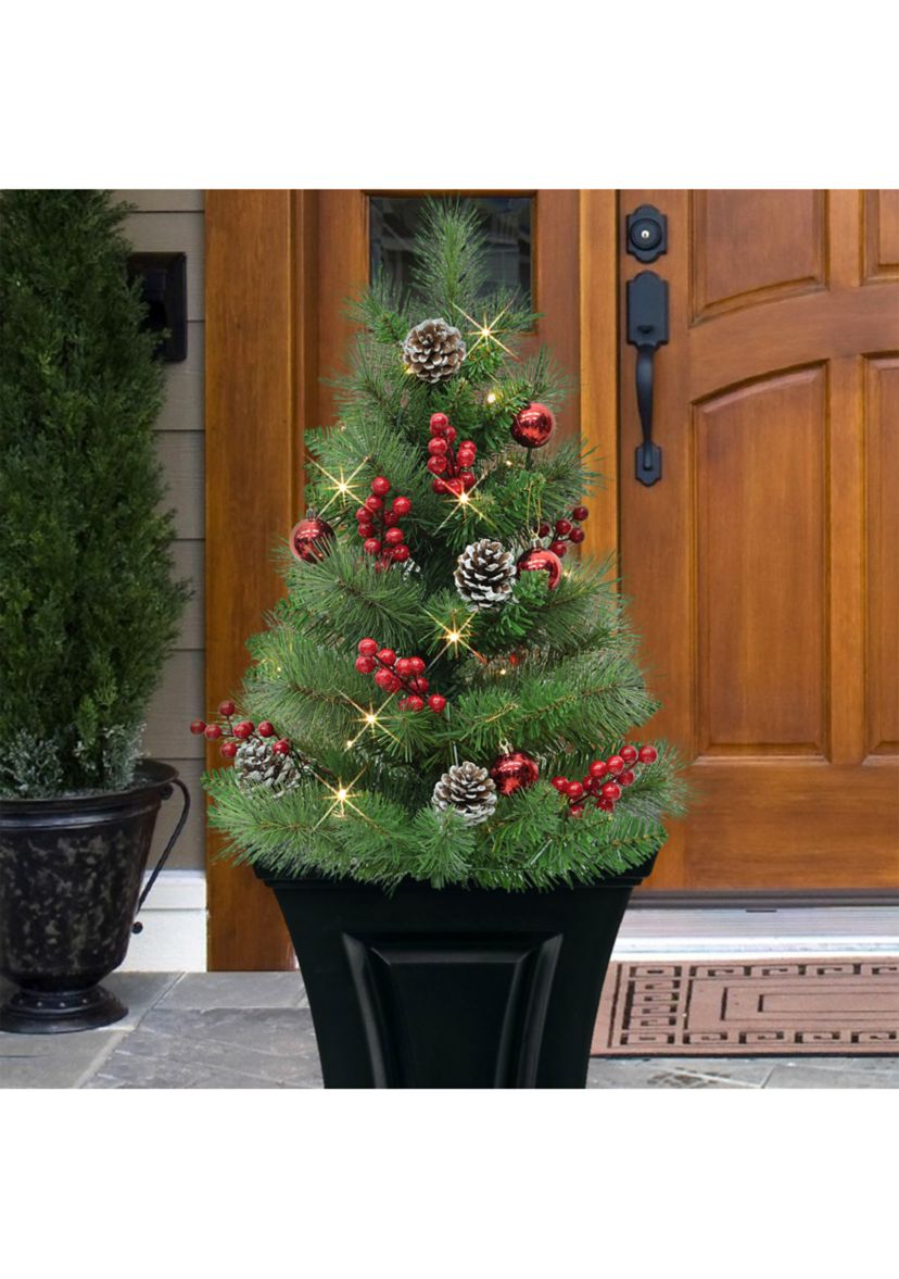 Set of 2 30 Pre-Lit Artificial Urn Filler with Battery-Operated Timer with 35 Warm White LED Lights & 65 Tips