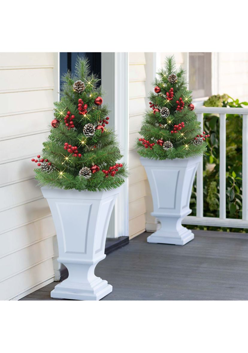 Set of 2 30 Pre-Lit Artificial Urn Filler with Battery-Operated Timer with 35 Warm White LED Lights & 65 Tips