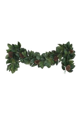 Puleo International 6-foot x 9 Garland with Magnolia Leaves & Pine Cones, Green