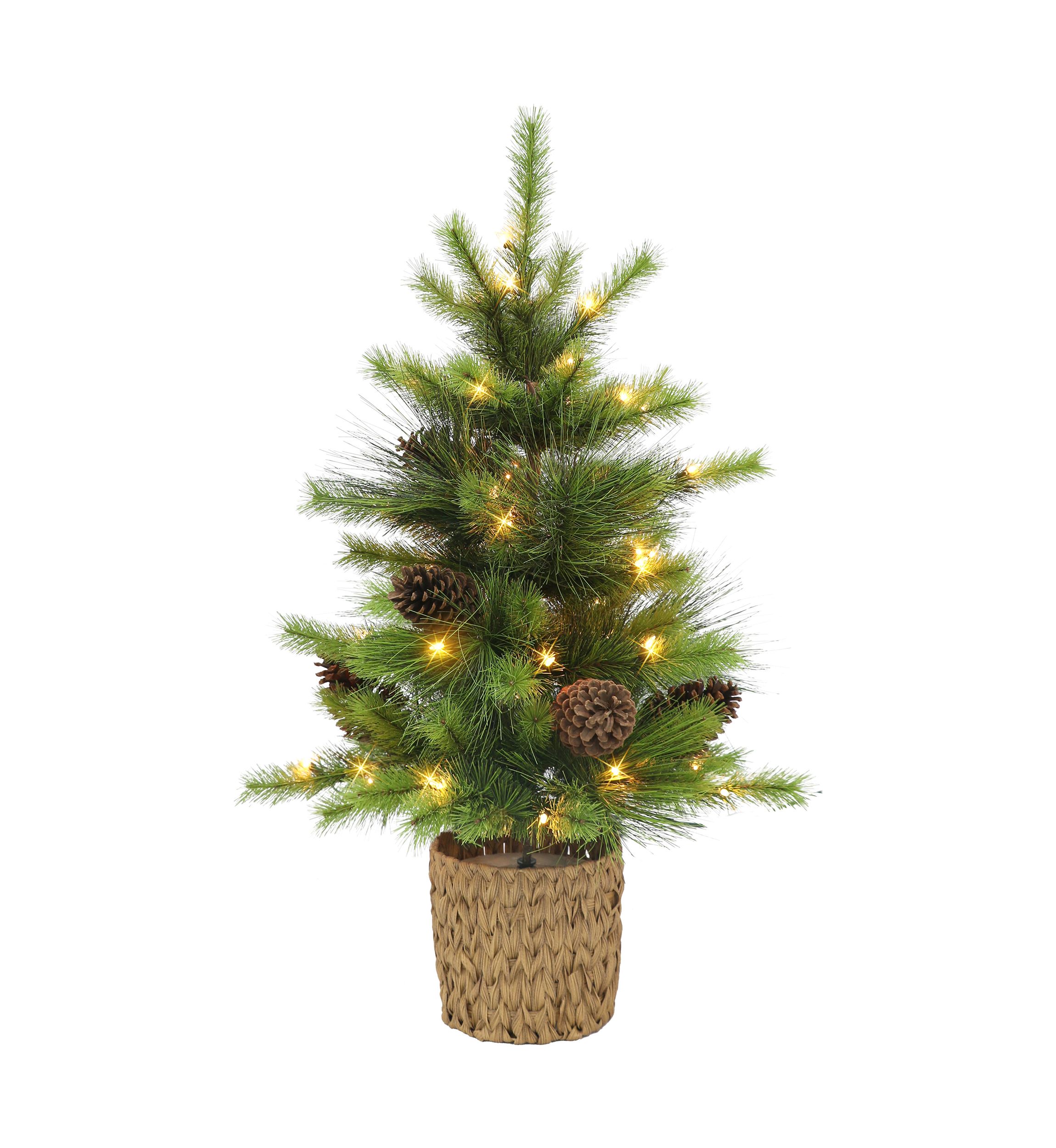 3.5-foot Pre-Lit Potted Artificial Tree 77 Tips 50 Clear Lights with Pine Cones