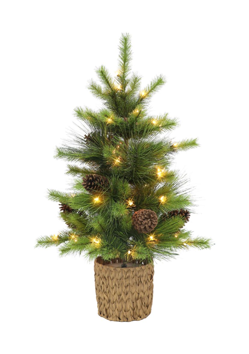 3.5-foot Pre-Lit Potted Artificial Tree 77 Tips 50 Clear Lights with Pine Cones