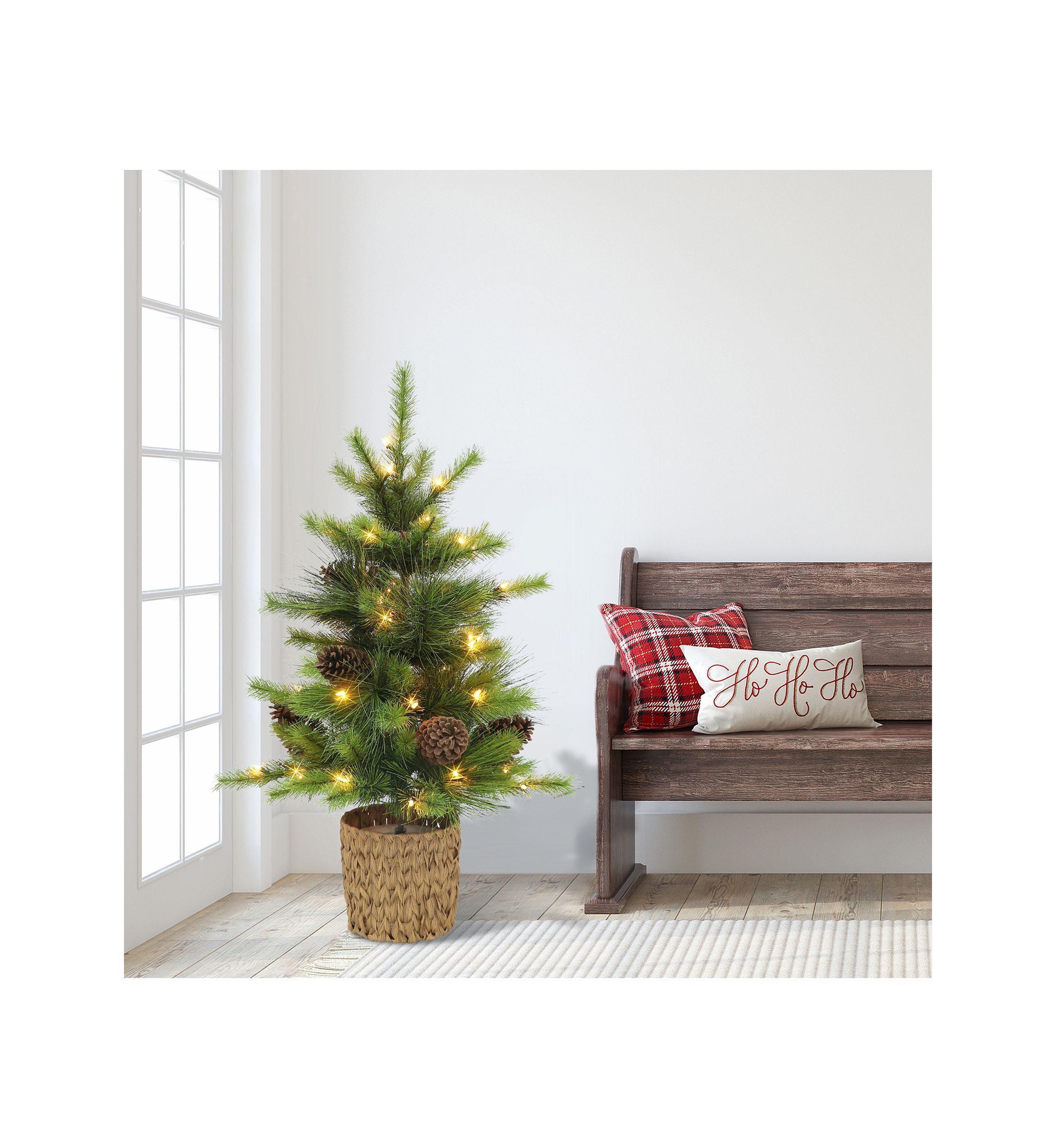 3.5-foot Pre-Lit Potted Artificial Tree 77 Tips 50 Clear Lights with Pine Cones