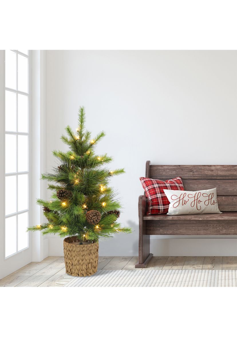 3.5-foot Pre-Lit Potted Artificial Tree 77 Tips 50 Clear Lights with Pine Cones