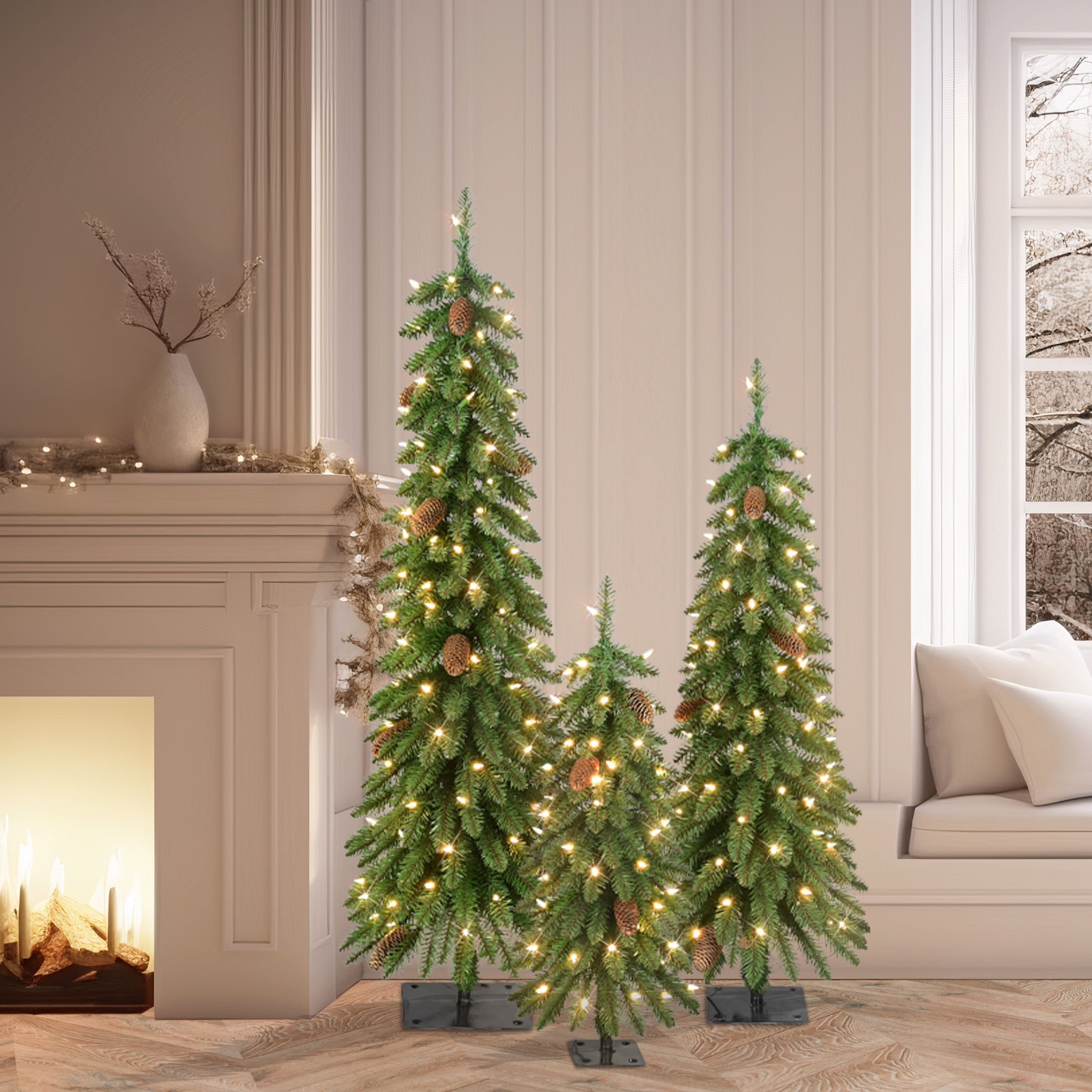 3 Pre-Lit Artificial Christmas Trees