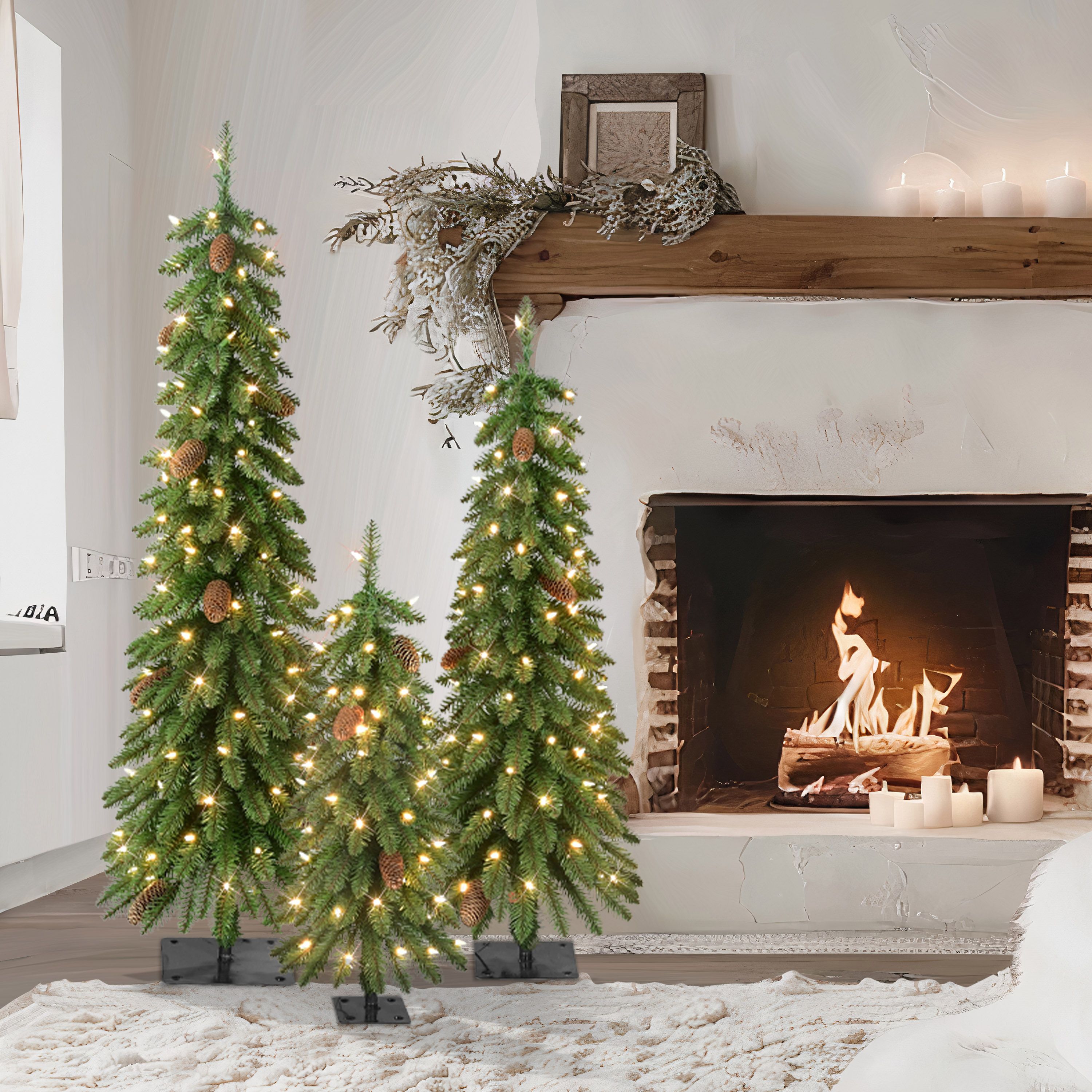 3 Pre-Lit Artificial Christmas Trees