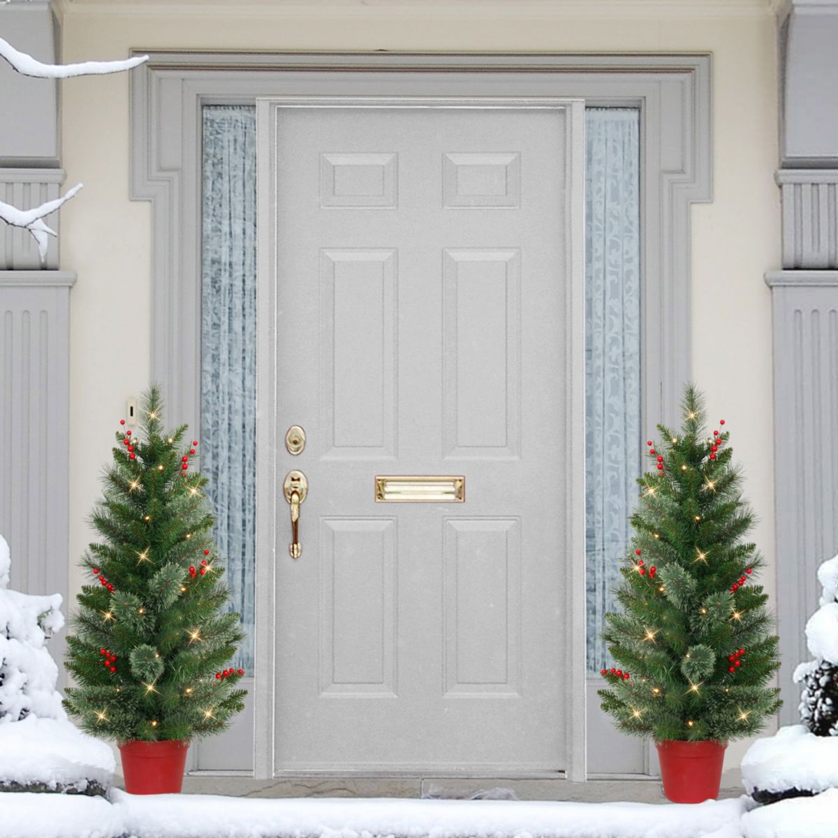 2 3.5 ft. PreLit Artificial Potted Trees