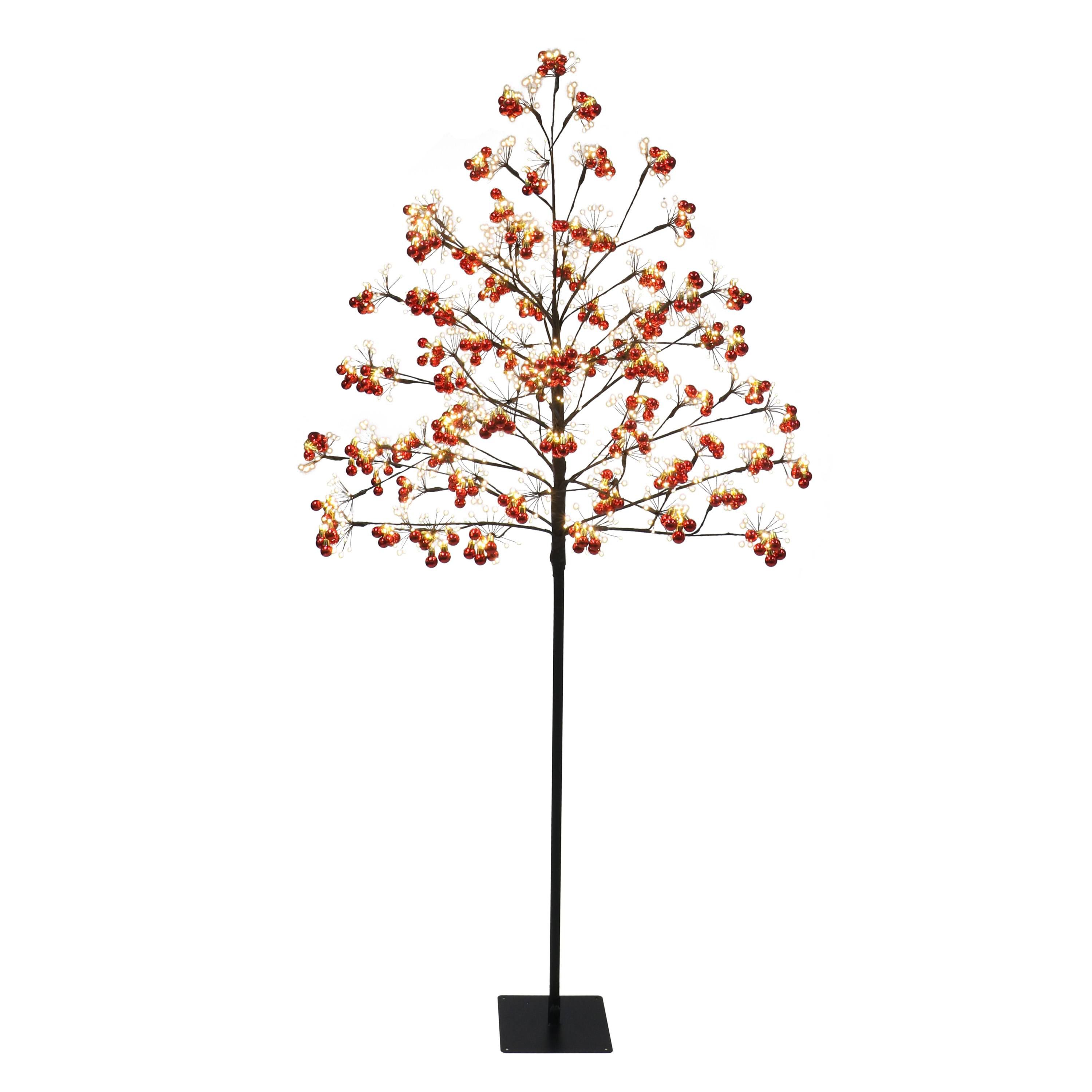 6 Pre-Lit Twig Tree with LED Warm White Lights and Red Ornaments