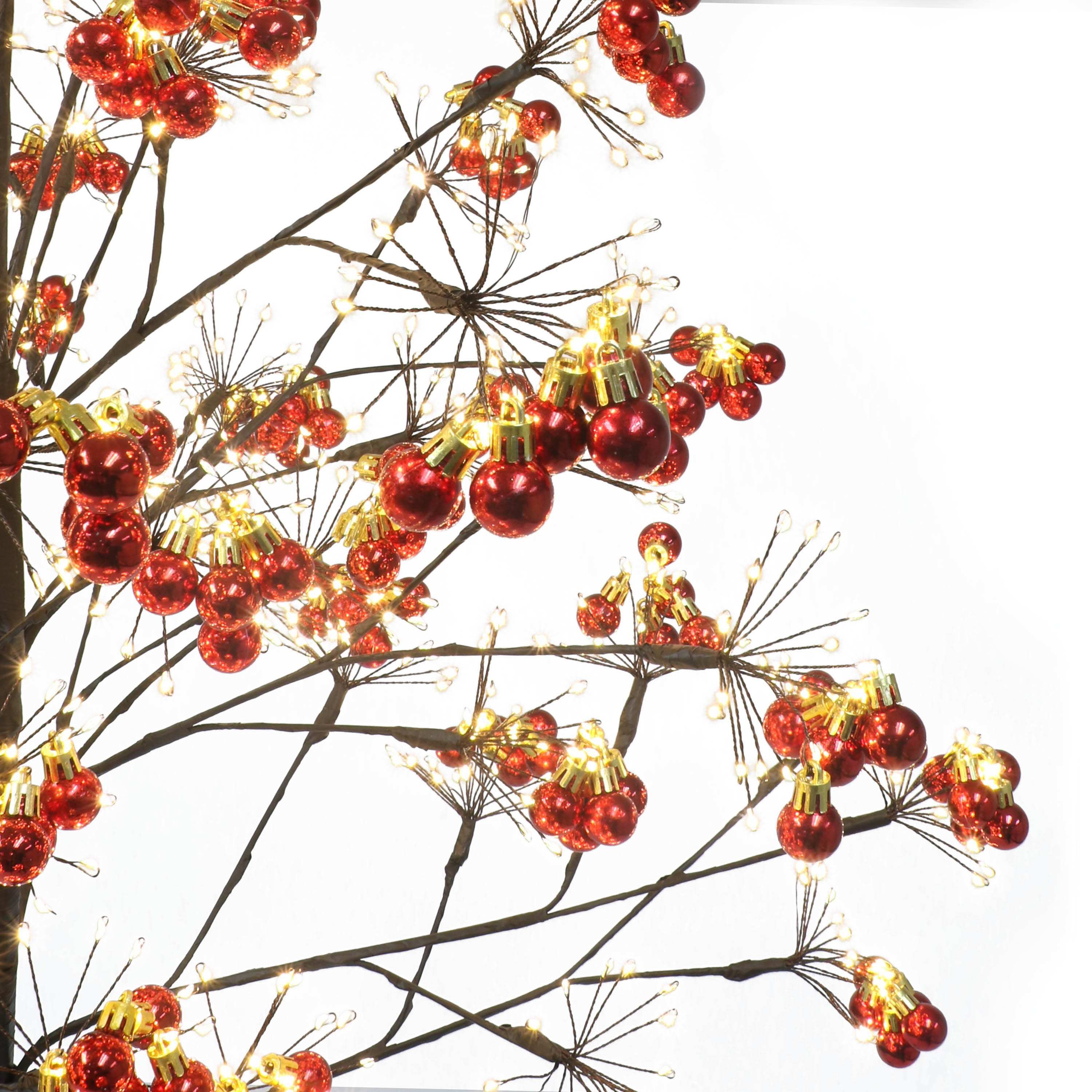 6 Pre-Lit Twig Tree with LED Warm White Lights and Red Ornaments