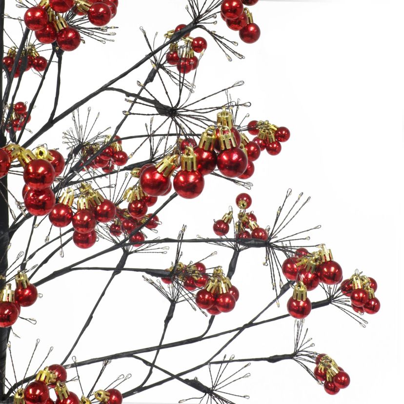 6 Pre-Lit Twig Tree with LED Warm White Lights and Red Ornaments