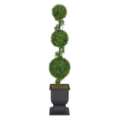 Puleo International 60" Topiary Triple Ball Boxwood Artificial Tree, Green