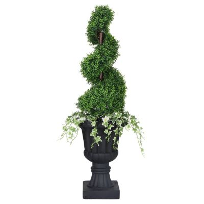 Puleo International 52" Topiary Spiral Boxwood Artificial Tree, Green
