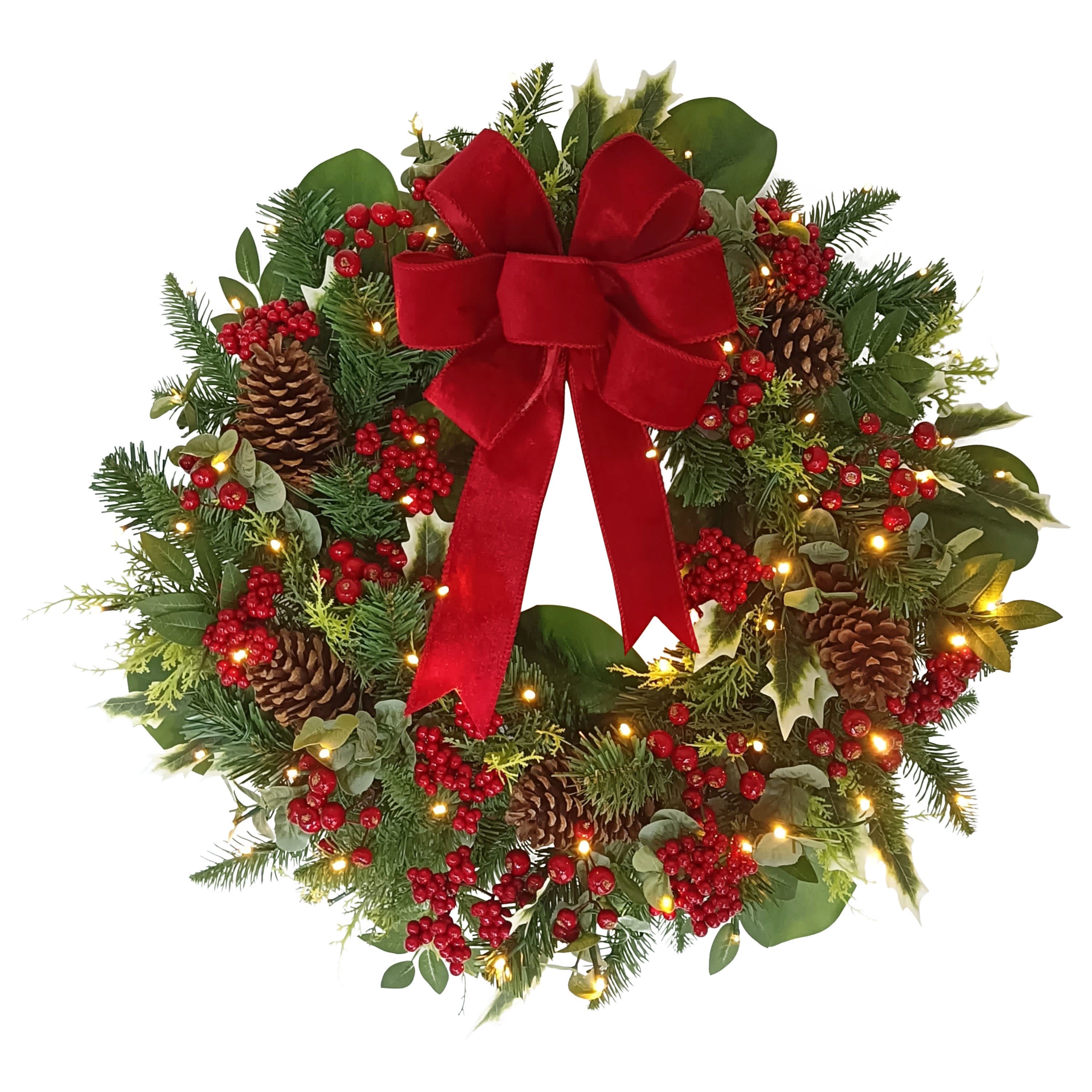 26" Battery-Operated Pre-Lit Decorated Artificial Wreath