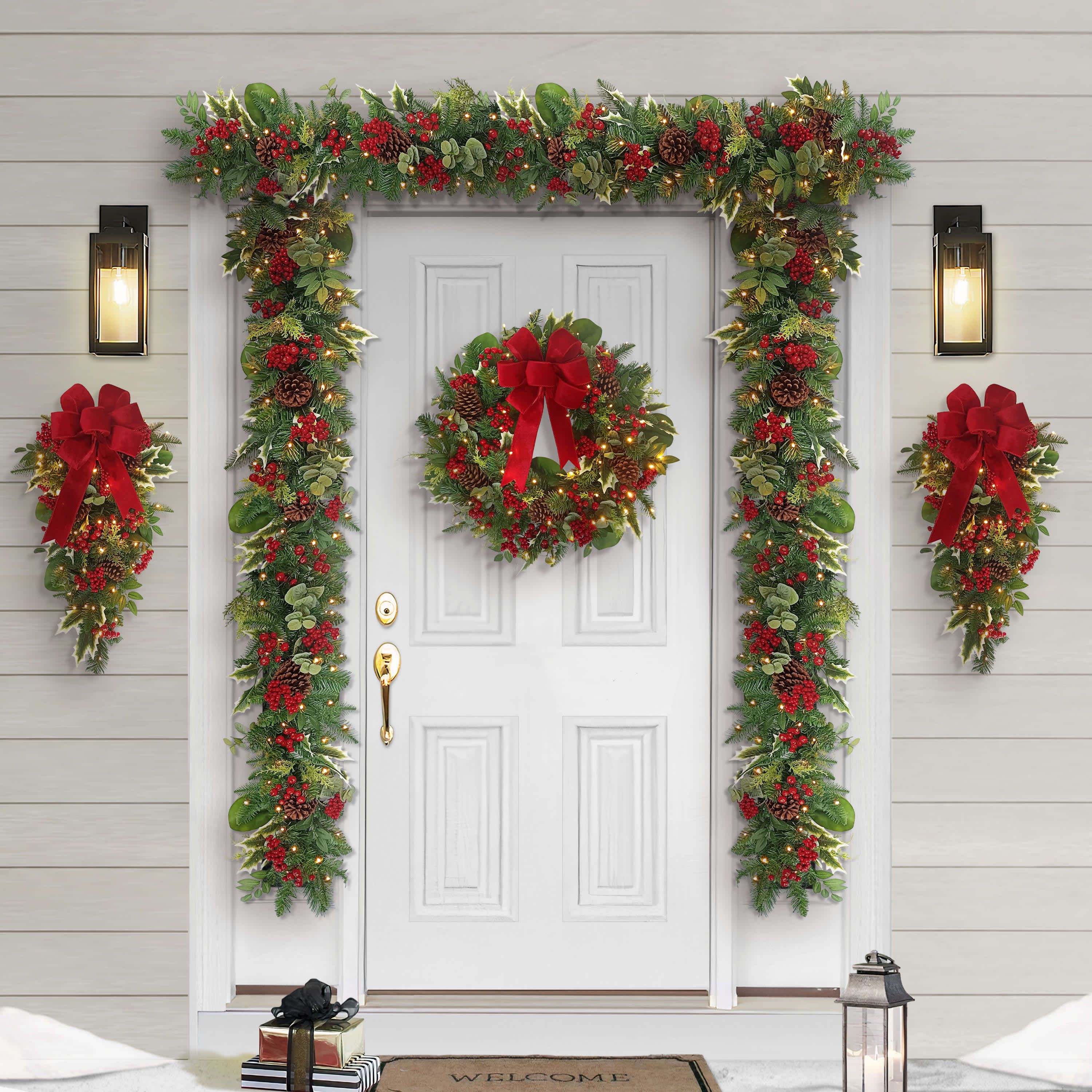 26" Battery-Operated Pre-Lit Decorated Artificial Wreath