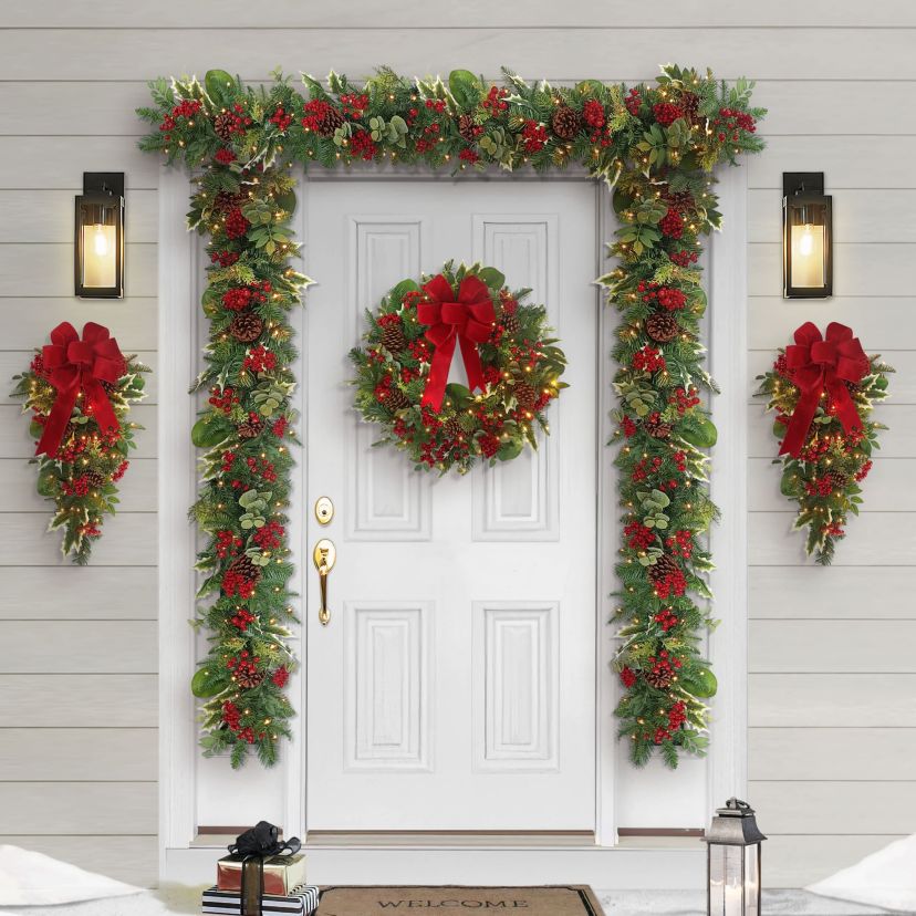 26" Battery-Operated Pre-Lit Decorated Artificial Wreath
