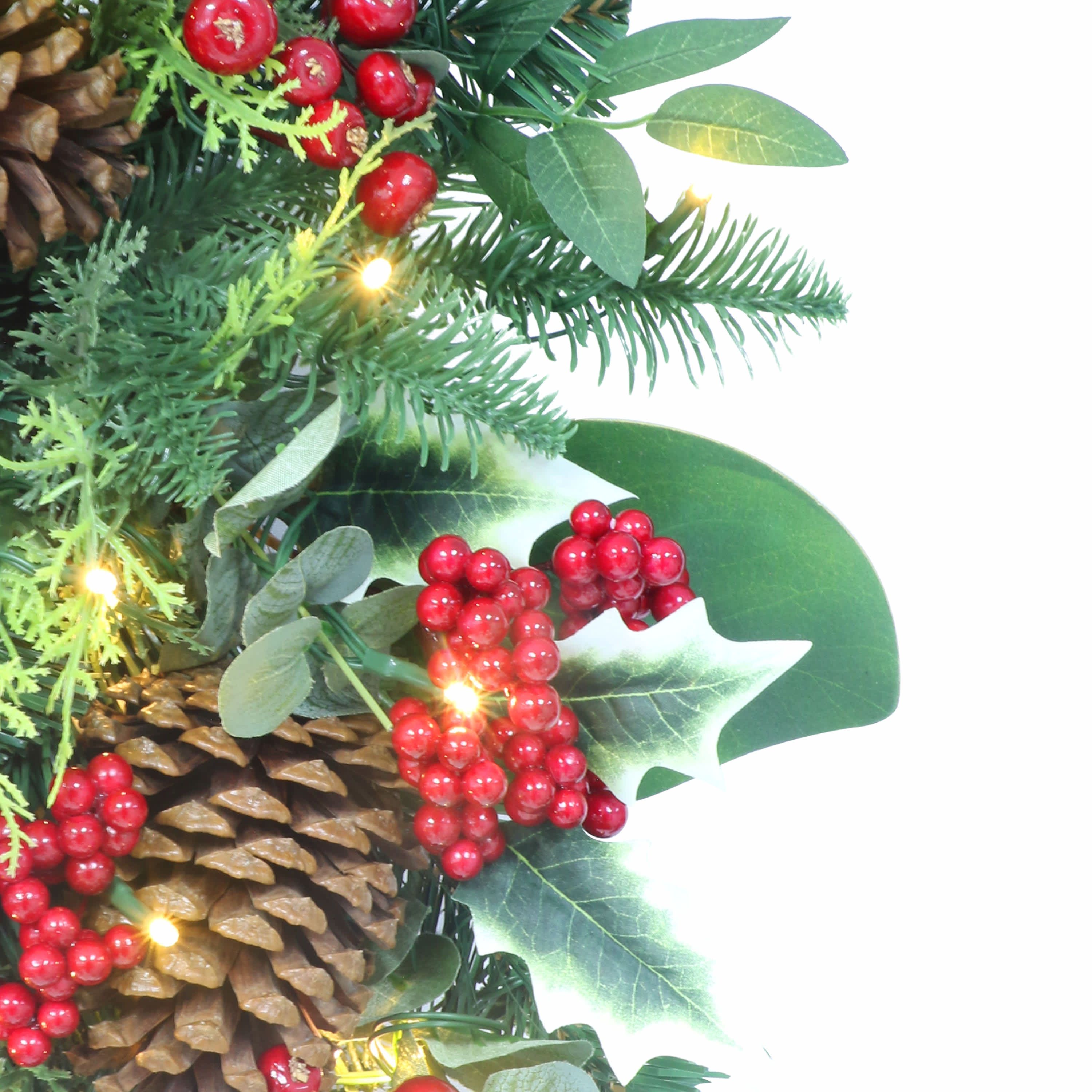 26" Battery-Operated Pre-Lit Decorated Artificial Wreath