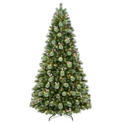 Puleo International 9' Pre-lit Snowy Norway Spruce Adorned Artificial Tree, Green, 9 Foot