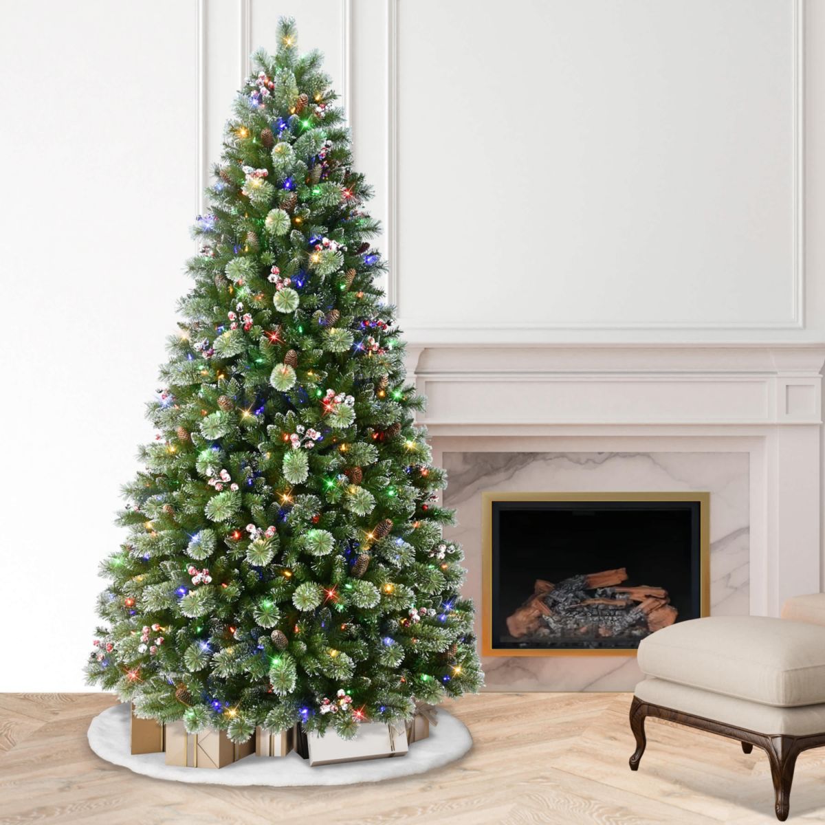 9 Pre-lit Snowy Norway Spruce Adorned Artificial Tree