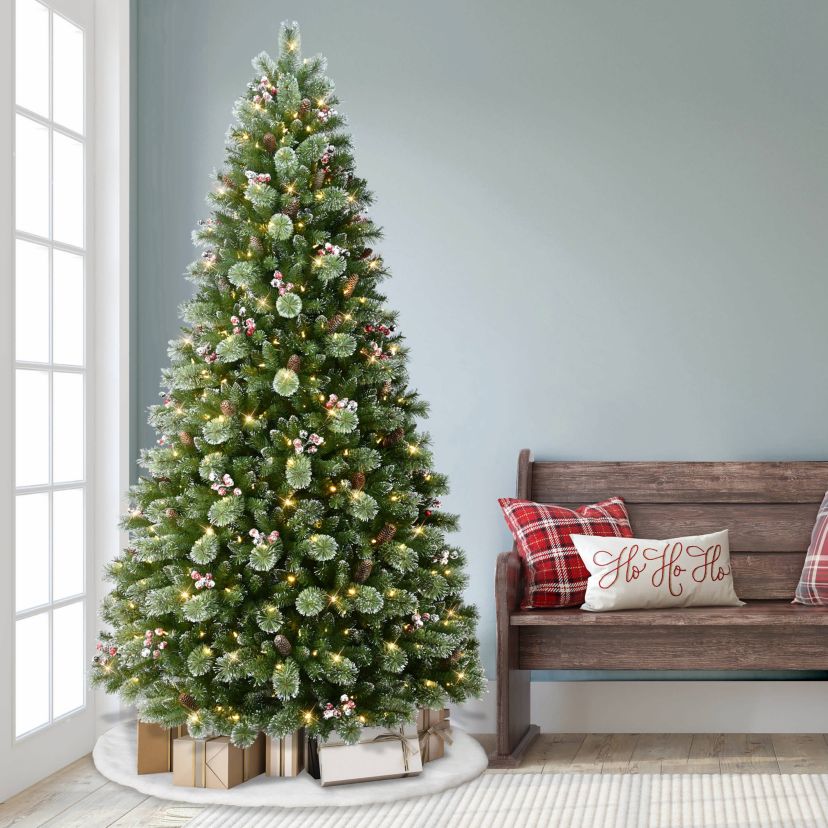 9 Pre-lit Snowy Norway Spruce Adorned Artificial Tree